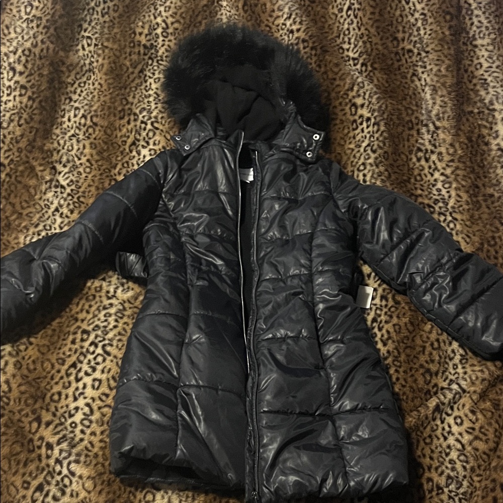 Calvin Klein Black Bomber Jacket with Fur Hood